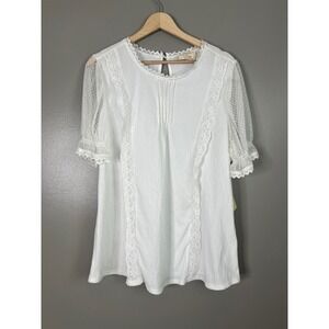 White lace mesh textured blouse size 1Xl boho coastal spring summer office